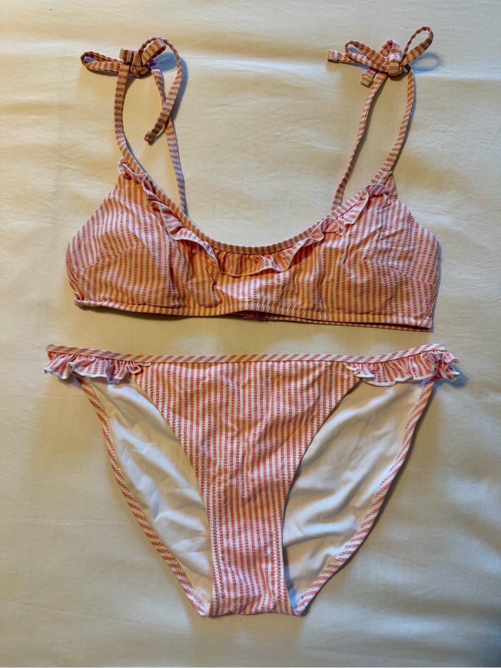 aerie Pink Stripe Ruffle Bikini Set
